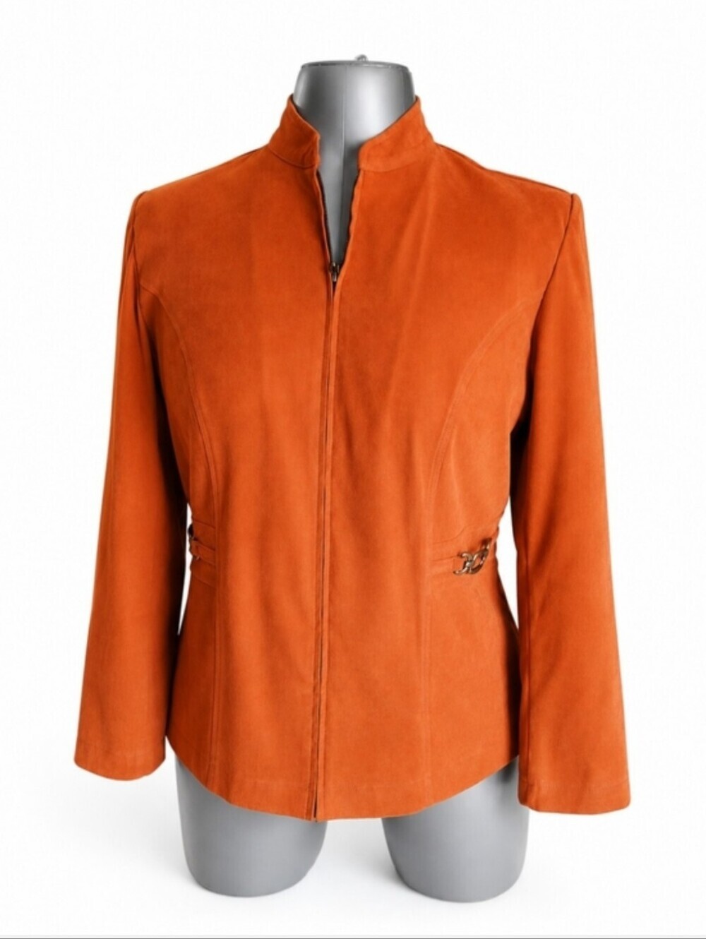 Notations Rust Tailored Faux Suede Jacket Brass Hardware Large EUC - Picture 2 of 7
